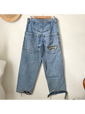 Vtg Jnco Jeans THRASHED 32x32 the low down grafitti patch skater light wash